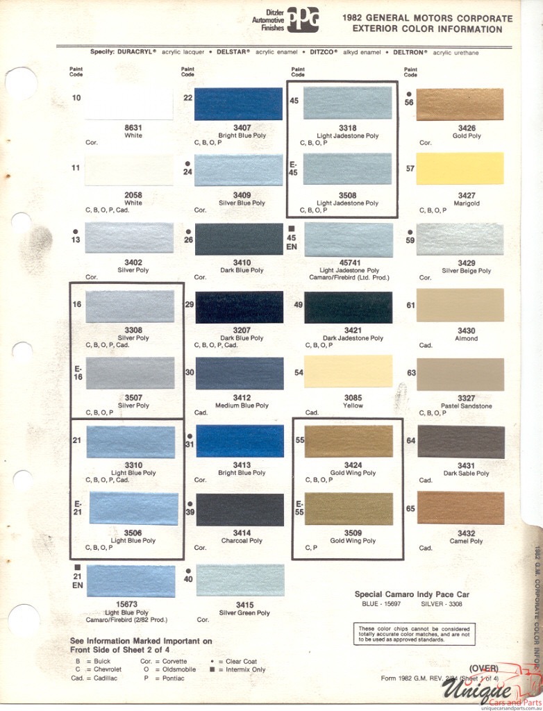 1982 General Motors Paint Charts PPG 1